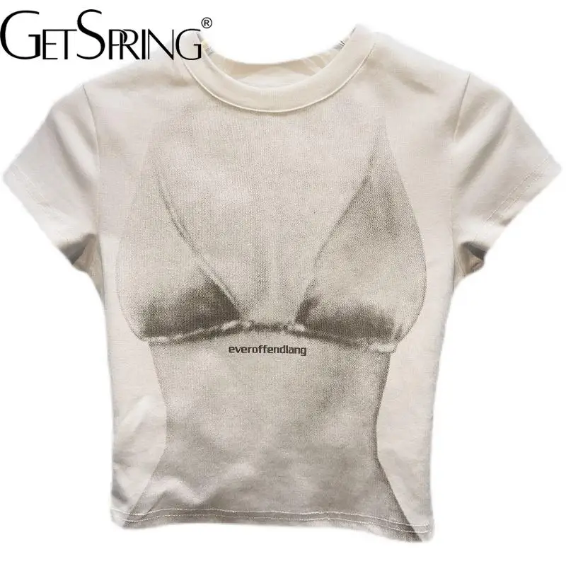 Женская футболка GetSpring с короткими рукавами, белая футболка с принтом, свободная повседневная универсальная модная женская футболка, женские футболки-топы - 0
