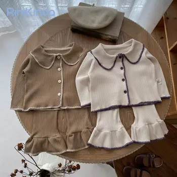 Одежда для маленьких девочек 2023 года, новая одежда для новорожденных, рубашка с длинными рукавами, расклешенные брюки, комплекты одежды для девочек из 2 предметов, весенне-осенняя одежда