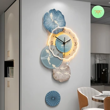 Настенные часы с картой девяти рыб, новая творческая атмосфера в гостиной, настенный светильник, высококачественная декоративная роспись, современные простые часы