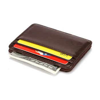 Мужской тонкий кошелек с держателем кредитной карты, минималистичный мужской кошелек для банковских карт из искусственной кожи, ультратонкий Мини-зажим для денег, держатель для удостоверения личности Rfid