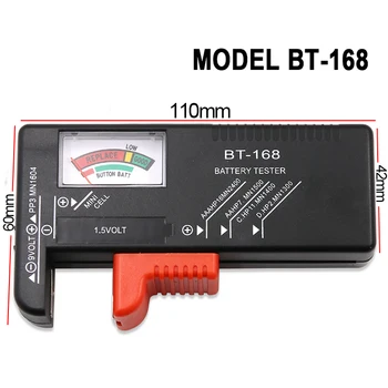 BT-168 AA/AAA/ C/ D/9V/ 1.5 V Тестер батареек, универсальная кнопочная ячейка, индикатор с цветовой кодировкой