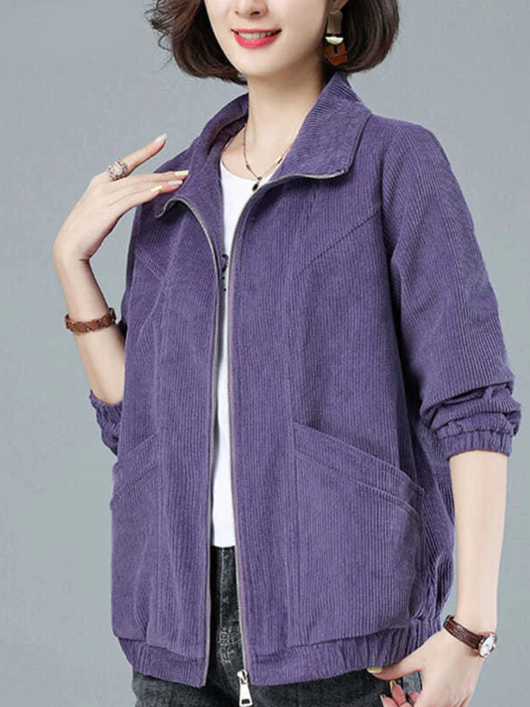 Женская Весенне-Осенняя Вельветовая Куртка 2023 Женская Новая Корейская Свободная Короткая Куртка Для Матери Среднего возраста С Капюшоном - 0