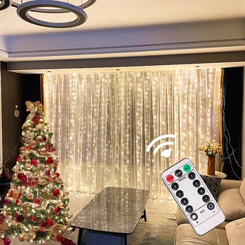 Светодиодные гирлянды, занавески, Рождественский декор для фестивальной лампы, 8 режимов USB-пульта дистанционного управления, гирлянды, свадебные украшения