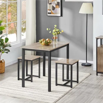 Промышленный обеденный набор Alden Design 3шт, Деревенский Серый обеденный стол, мебельный гарнитур, кухонный стол и стулья, обеденный стол