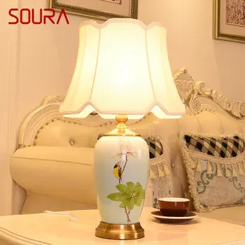 Настольная лампа SOURA Flowers Birds Ceramics LED Современная Простая Теплая Креативная Прикроватная тумбочка для дома, гостиной, спальни
