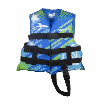 Детский спасательный жилет Oceans7 с открытым бортом, прочный, удобная посадка, 30-50 фунтов, синий / зеленый, надувной для плавания