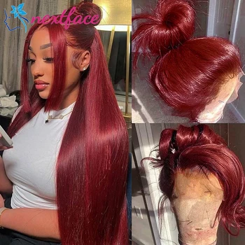 Бордовый парик с прямыми волосами 99J, парик из натуральных волос, парик из натуральных волос 13x4, парик из натуральных волос, винно-красный парик, прозрачный парик из натуральных волос, женские настоящие волосы