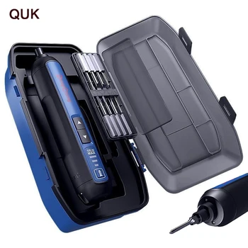 Набор электрических отверток QUK с литиевой батареей 4 В, перезаряжаемая беспроводная отвертка, расширенный набор бит, электроинструмент для регулировки крутящего момента