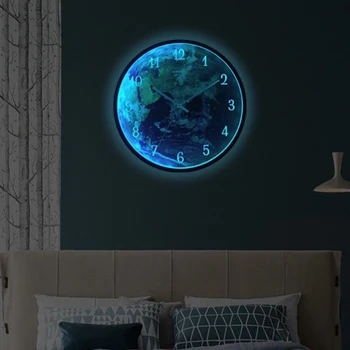 Звуковые настенные часы с двойным управлением, креативные светящиеся земные домашние часы, декоративные для гостиной
