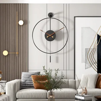 Металлические минималистичные настенные часы Европейские Автоматические поворотные Декоративные часы Креативные Круглые настенные часы для гостиной Бесшумные Кварцевые часы