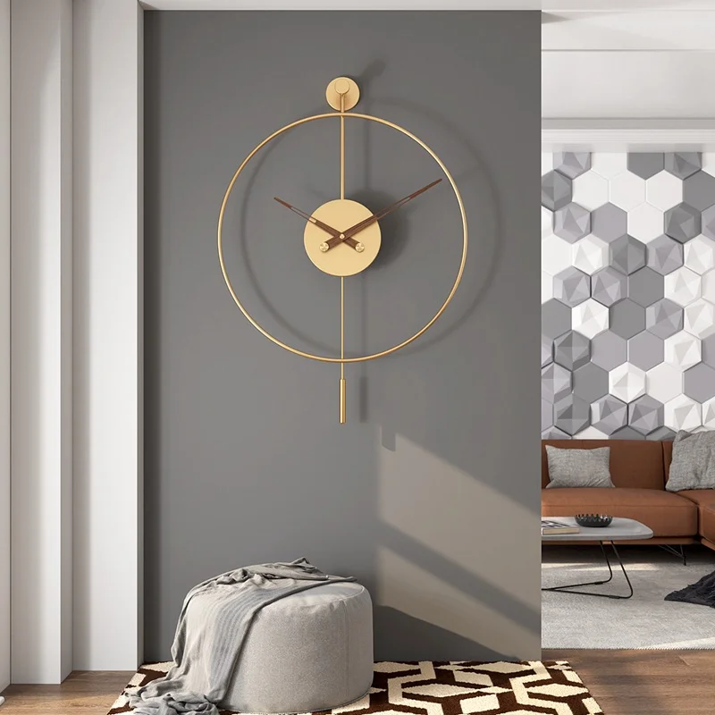 Металлические минималистичные настенные часы Европейские Автоматические поворотные Декоративные часы Креативные Круглые настенные часы для гостиной Бесшумные Кварцевые часы - 3