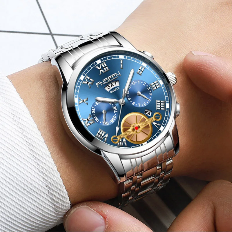 Модные мужские деловые кварцевые часы с указателем, украшение немеханических трендовых светящихся ручных часов, Календарь, мужские спортивные наручные часы - 1