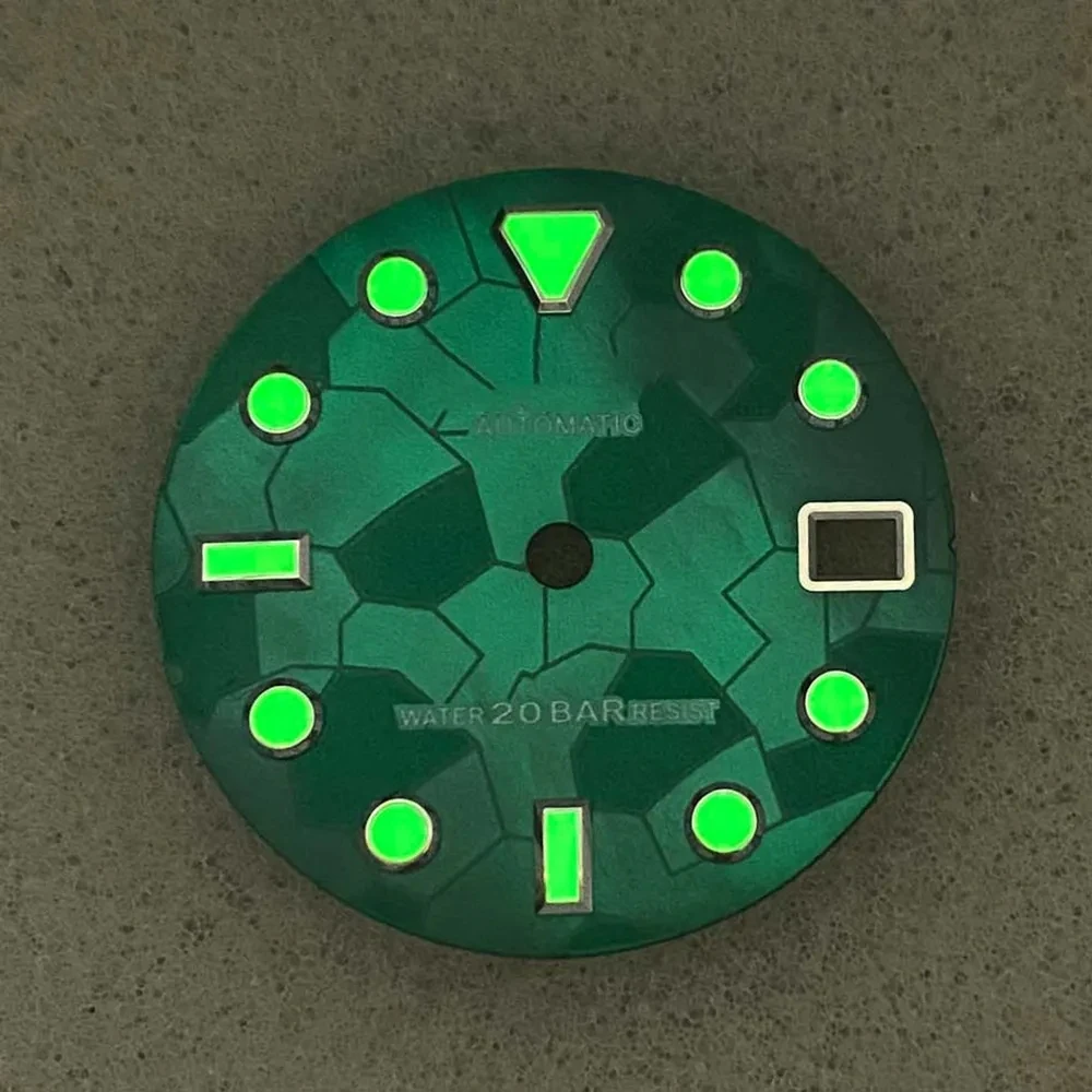 28,5 мм Циферблат Часов SKX Модифицированная Замена S Логотип Аксессуары Для Часов C3 Зеленый Светящийся для Механизма NH35/NH36/4R Запчасти для Ремонта DIY - 4