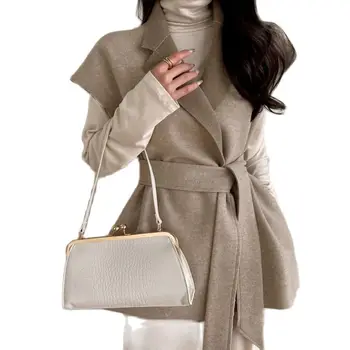 Корейский модный женский осенне-зимний шерстяной жилет плотного теплого дизайна, двухцветные шерстяные жилеты популярного женского дизайна