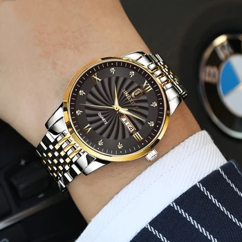 QINGXIYA Модные кварцевые часы для мужчин, водонепроницаемые мужские часы из нержавеющей стали, лучший бренд класса Люкс, дата недели, светящиеся наручные часы