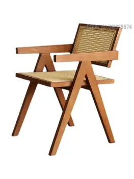 Ротанговый стул Сетка для домашнего отдыха Красный ретро дизайнерский семейный стул обеденный стул из массива дерева в скандинавском стиле