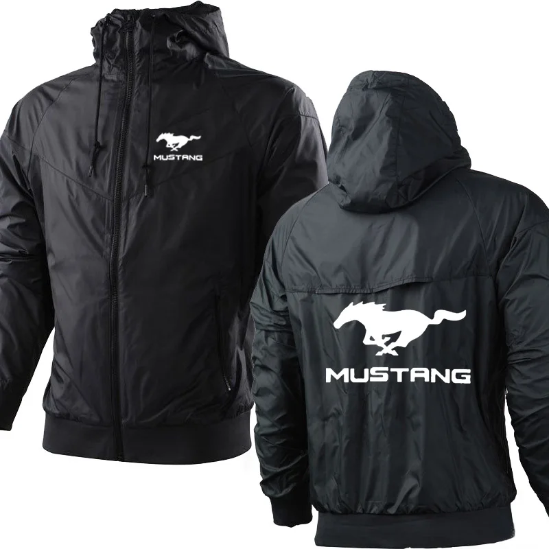 Мужские куртки с логотипом автомобиля Mustang, мужская весенне-осенняя толстовка, повседневная модная куртка с капюшоном на молнии, мужские топы, одежда, толстовка - 0
