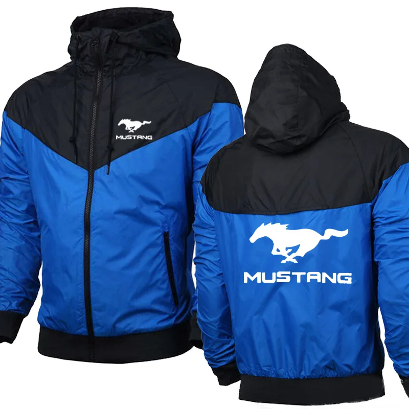 Мужские куртки с логотипом автомобиля Mustang, мужская весенне-осенняя толстовка, повседневная модная куртка с капюшоном на молнии, мужские топы, одежда, толстовка - 1