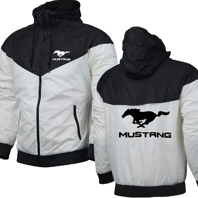Мужские куртки с логотипом автомобиля Mustang, мужская весенне-осенняя толстовка, повседневная модная куртка с капюшоном на молнии, мужские топы, одежда, толстовка - 2