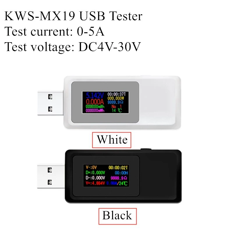 KWS-MX19 USB Тестер Постоянного Тока 4V-30V 0-5A Детектор Текущего Напряжения Амперметр Мощности Цифровой Емкости Зарядное Устройство Монитор - 1