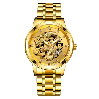 Sdotter Fashion Gold Dragon Watch Мужские Роскошные Деловые Повседневные кварцевые наручные часы из нержавеющей стали с датой, Мужские часы Montre Homme Drop