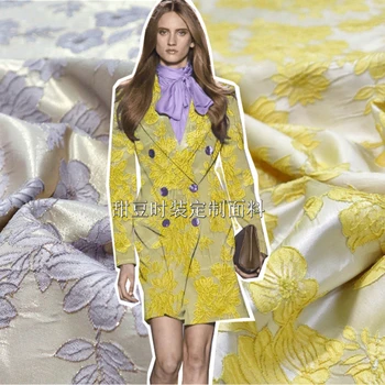 Золотая Шелковая Парча, Жаккардовая ткань, окрашенная пряжей в цветочек, платье, костюм, жакет, Модный Европейский бренд, Модный Дизайн, Ткань Оптом