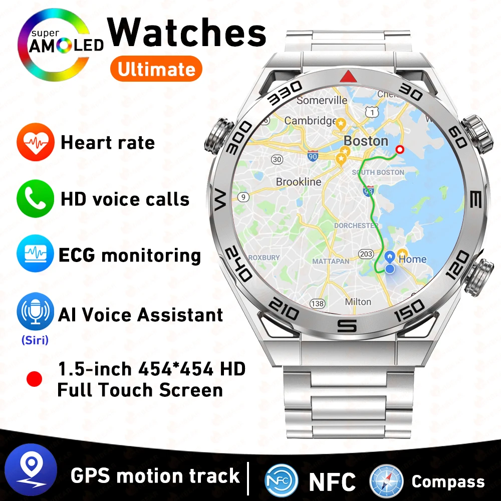 2023 ЭКГ + PPG NFC Bluetooth Вызов Smartwatch GPS Спортивный Трек 1,5 Дюймов 454*454 HD Экран Smartwatch Мужские Для HUAWEI Watches Ultimate - 0