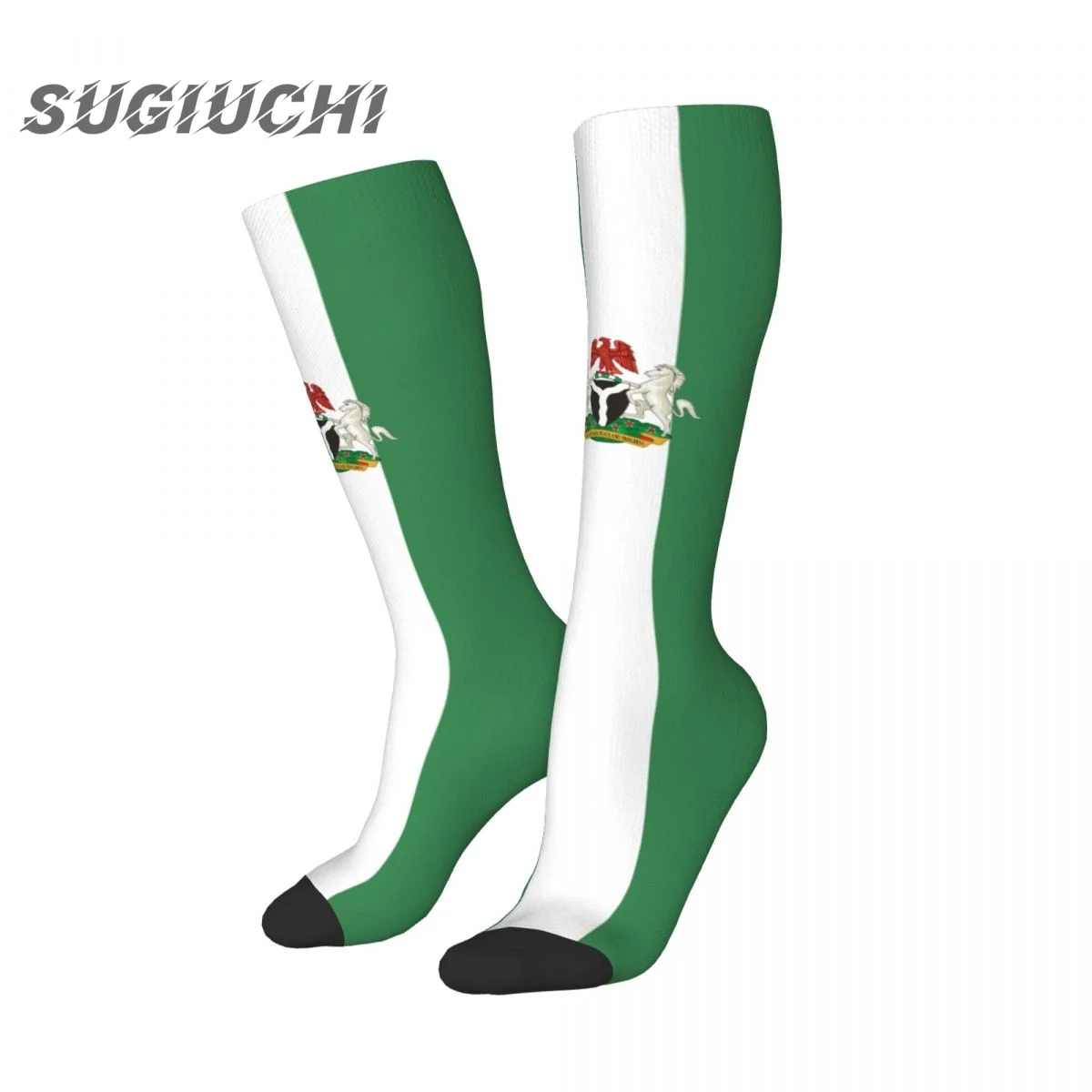 Носки с 3D-принтом из полиэстера с флагом Нигерии Для мужчин и женщин, Повседневные высококачественные носки Kawaii, Носки для уличного скейтборда - 1