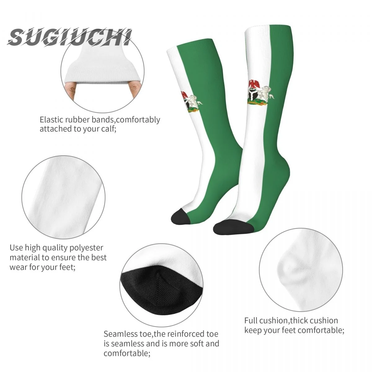 Носки с 3D-принтом из полиэстера с флагом Нигерии Для мужчин и женщин, Повседневные высококачественные носки Kawaii, Носки для уличного скейтборда - 5