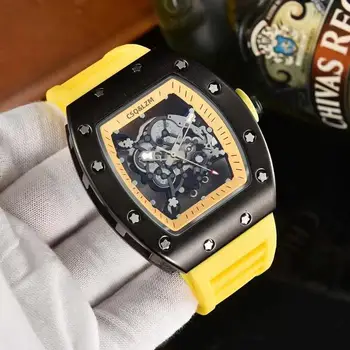 Мужские автоматические кварцевые часы с ажурной головой тигра RM classic style sports fashion casual barrel luxury watch Reloggio Mascurino