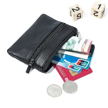 Маленькая сумка для монет на молнии из супер мягкой овчины, черный держатель кредитной карты, ключ, наушники, карманные деньги, переносная сумка