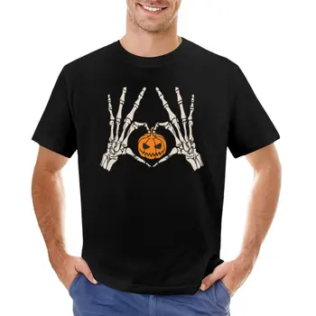 Рука скелета в форме сердца, кости и тыква, забавный череп, костюм на Хэллоуин, футболка, рубашка с животным принтом для мальчиков, мужская одежда