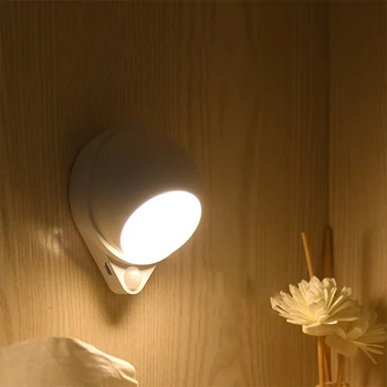 Светодиодный ночник с датчиком движения, вращающийся на 360 градусов, USB-перезаряжаемый инфракрасный индукционный светильник для человеческого тела, настенный светильник для шкафа, коридорный ночник
