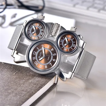 Спортивные часы Мужские Кварцевые Аналоговые Часы с 3 часовыми поясами и дополнительными циферблатами Дизайн Большого корпуса Негабаритные Модные черные наручные часы relogio