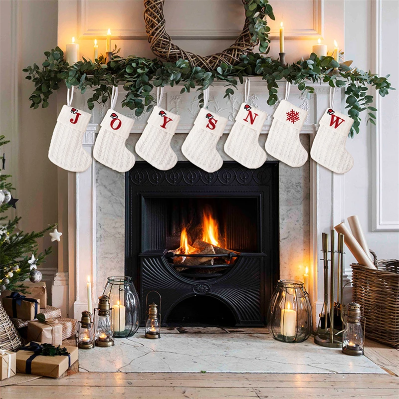 Рождественский чулок с надписями на заказ в виде снежинок Рождественские Носки Украшения для Рождественской елки Рождественские подарочные пакеты Новый 2024 Год - 3