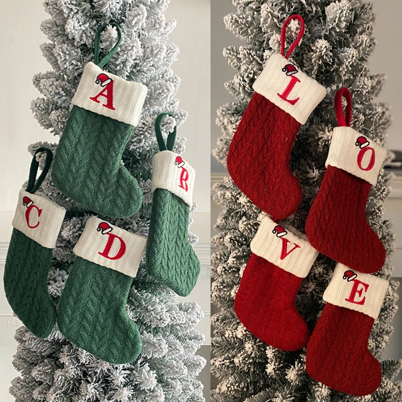 Рождественский чулок с надписями на заказ в виде снежинок Рождественские Носки Украшения для Рождественской елки Рождественские подарочные пакеты Новый 2024 Год - 5