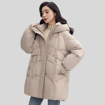 Пуховик женский Осень-зима 2023, новая повседневная куртка с капюшоном, модные теплые пальто с длинными рукавами, женские