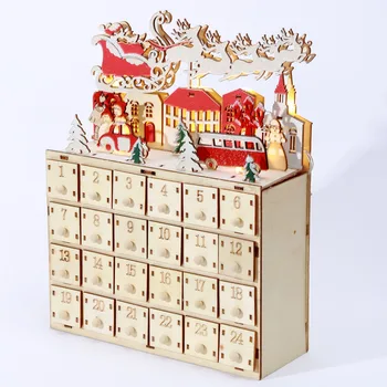 1шт Рождественский светодиодный календарь, шкаф из самшита, настольный календарь, обратный отсчет, украшение в виде слепой коробки 29x22.5x8.5 см