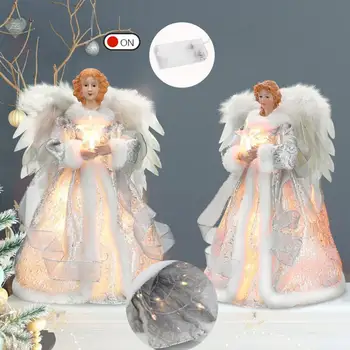 Рождественский ангел-топпер, кукла-ангел, верхушка дерева, украшение из перьев со звездной подсветкой, Верхушка Рождественской елки, реквизит для новогодней вечеринки