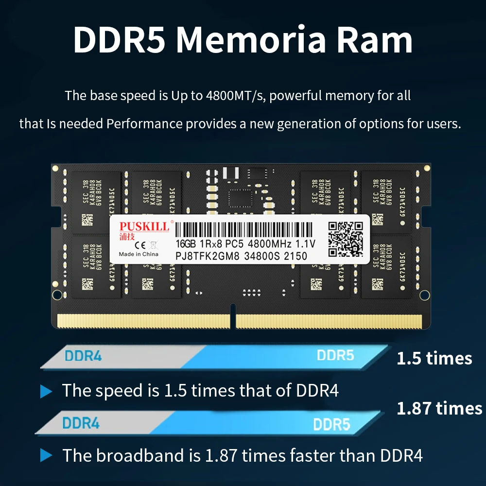 PUSKILL Memoria Оперативная Память DDR5 32 ГБ 16 ГБ 8 ГБ 4800 МГц Sodimm Ноутбук Высокопроизводительная Память для ноутбука - 1