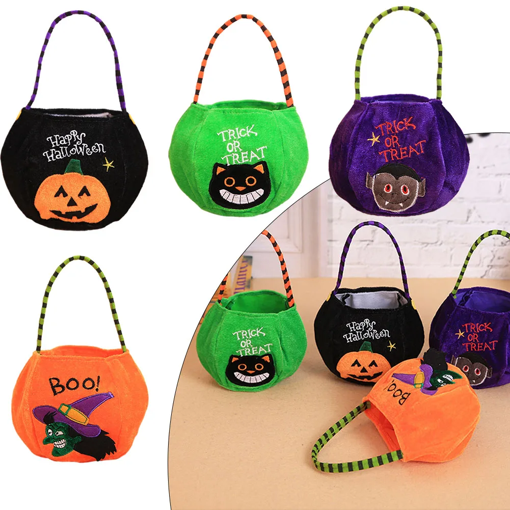 1 шт. Золотые бархатные сумки-тоут с тыквой на Хэллоуин, сумочка для конфет, подарочная сумочка для вечеринок, 15x25 см - 0