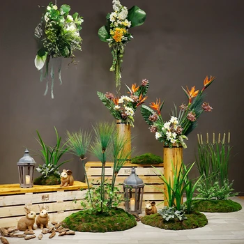Креативный макет витрины Jinghua Оригинальный Дзенский Костюм с искусственным цветком и зеленым растением, оформление витрины, оформление сцены, оформление макета