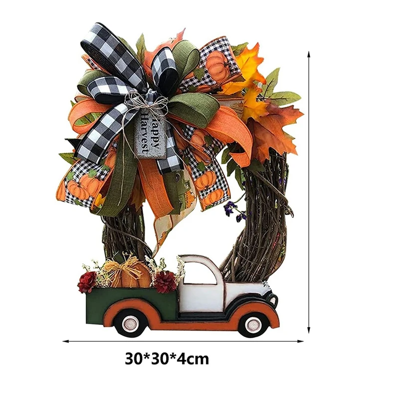 Деревянный грузовик с тыквой ручной работы 30X30x4cm Осенний урожай Винтажные украшения для фермерского дома на День Благодарения - 5