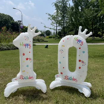 32-дюймовые Воздушные шары из фольги с радужным номером и Короной для детей, мальчиков и девочек, украшения для вечеринки на 1-й День рождения