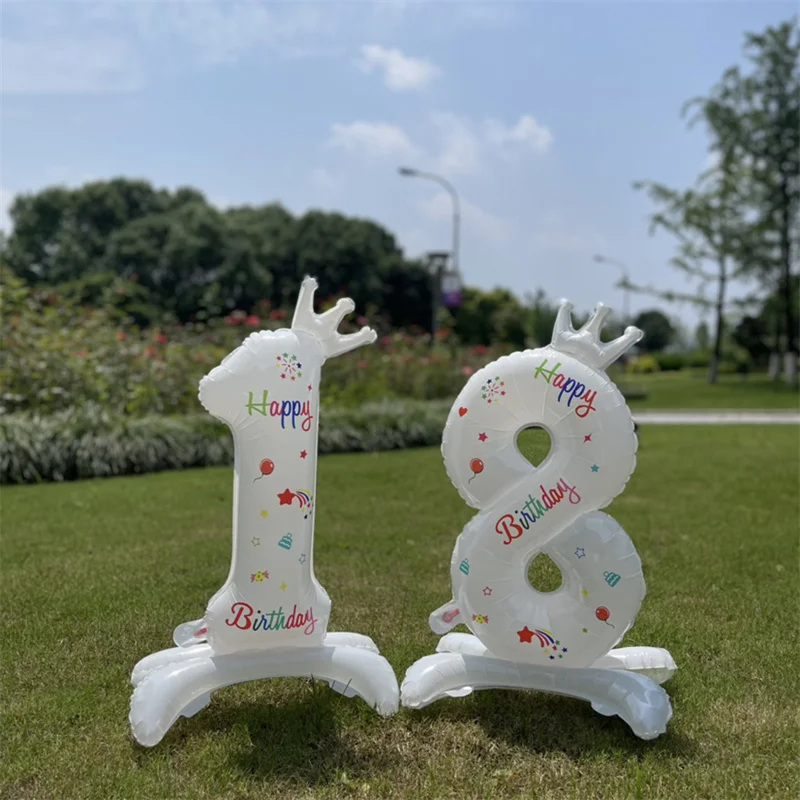 32-дюймовые Воздушные шары из фольги с радужным номером и Короной для детей, мальчиков и девочек, украшения для вечеринки на 1-й День рождения - 1