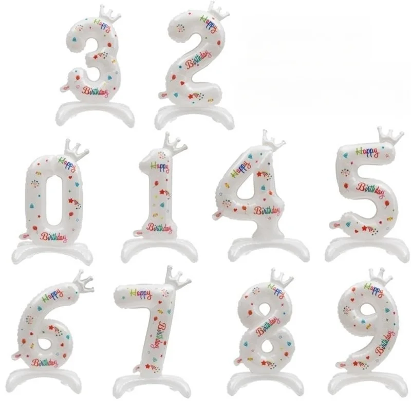 32-дюймовые Воздушные шары из фольги с радужным номером и Короной для детей, мальчиков и девочек, украшения для вечеринки на 1-й День рождения - 5