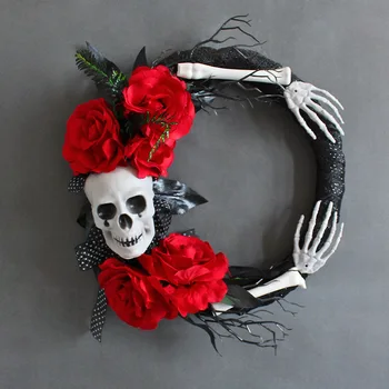 Венок из скелетов на Хэллоуин для входной двери, венок из рук Призрака розы для фестиваля призраков, вечеринки в помещении, на открытом воздухе, на стене, у окна, домашний декор