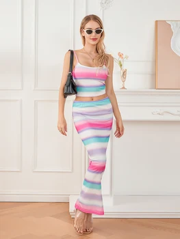Женские комплекты летних платьев wsevypo из 2 предметов, пляжный стиль, праздничные костюмы с принтом 