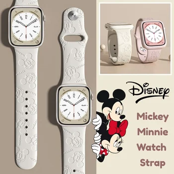 Ремешок Disney Mickey Minnie для Apple Watch Band 44мм 40мм 45мм 41мм 38мм 42мм Силиконовый браслет с Петлей Solo iWatch 8 ultra 7 6 5 3