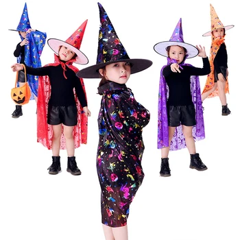 Маскарадный плащ Ведьмы, Накидка Со шляпой для шоу, Волшебные палочки для маленьких Детей, Детский Хэллоуин